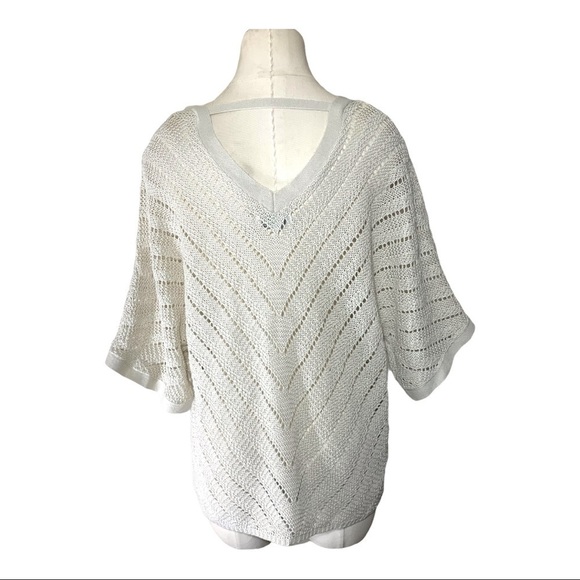 guilty Minimalist Crochet Knit Beige Loose fit Shirt Knotted Front V Neck L - Picture 3 of 10